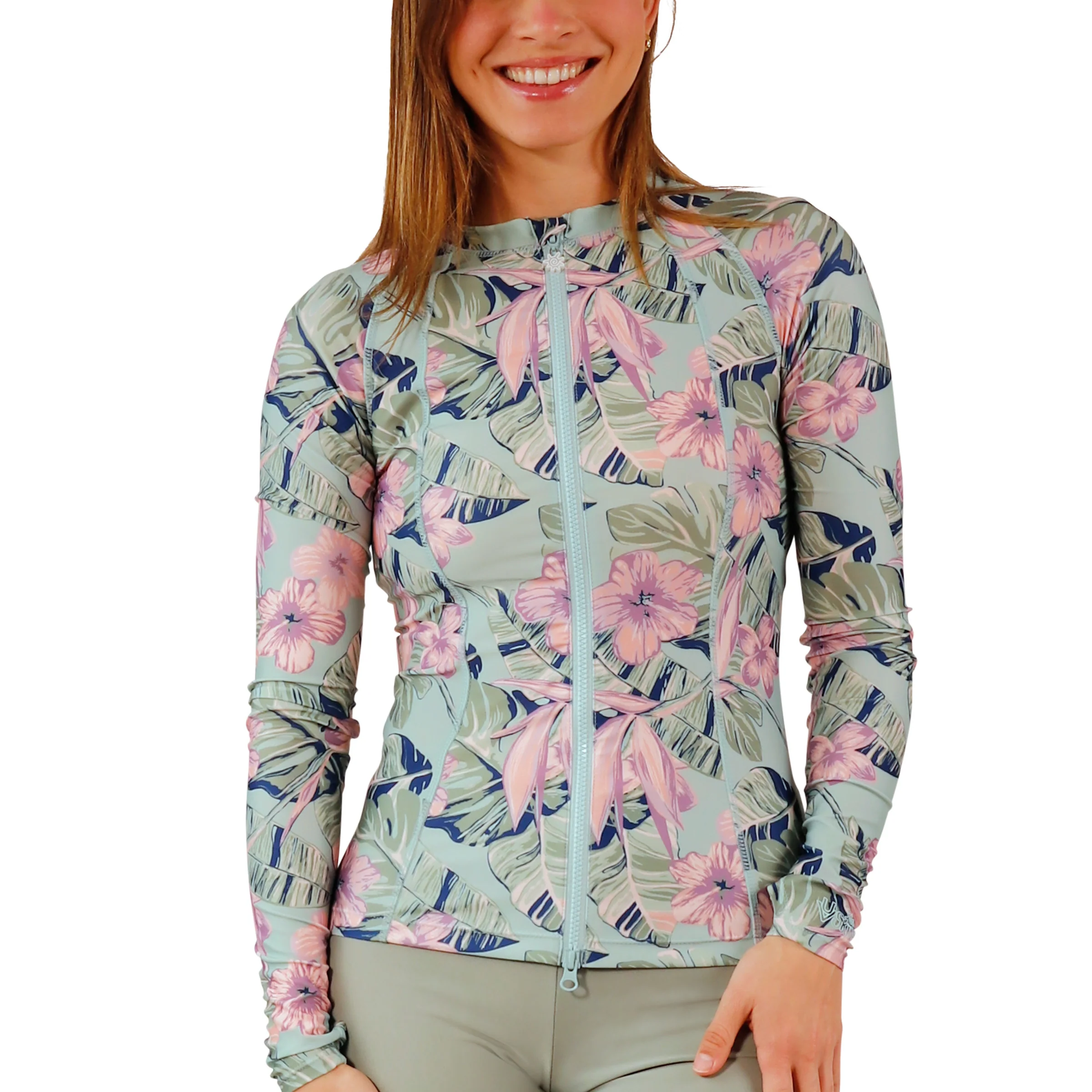 Women's Long Sleeve Full Zip Rash Guard - Serkeasy